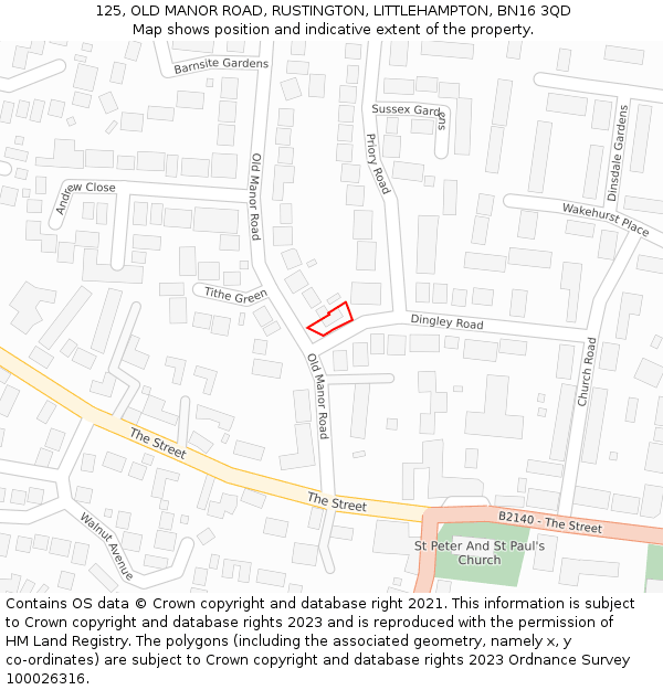 125, OLD MANOR ROAD, RUSTINGTON, LITTLEHAMPTON, BN16 3QD: Location map and indicative extent of plot