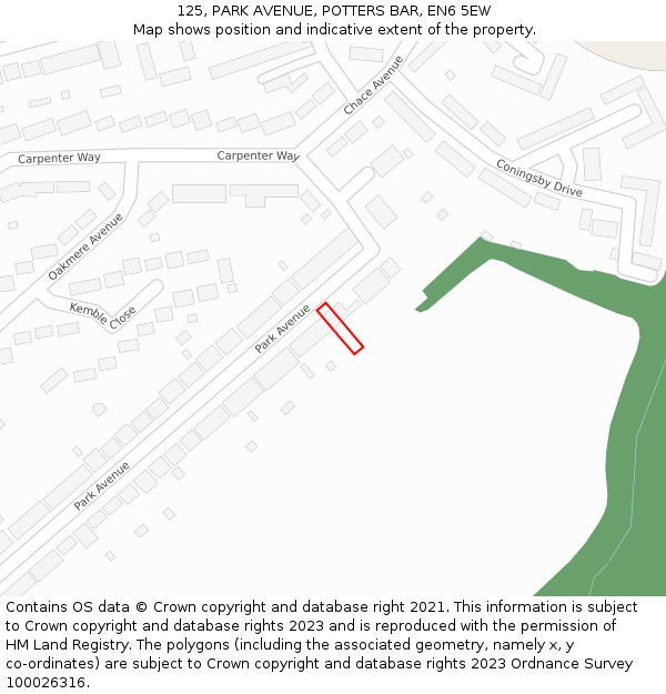 125, PARK AVENUE, POTTERS BAR, EN6 5EW: Location map and indicative extent of plot