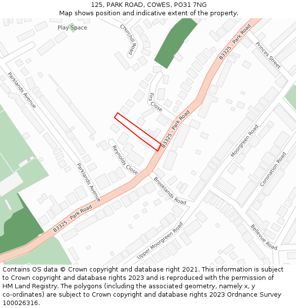 125, PARK ROAD, COWES, PO31 7NG: Location map and indicative extent of plot