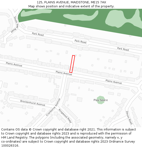 125, PLAINS AVENUE, MAIDSTONE, ME15 7AX: Location map and indicative extent of plot