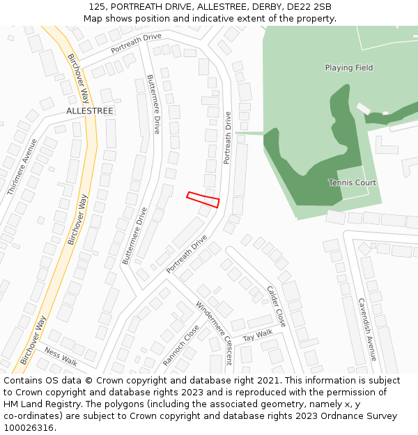 125, PORTREATH DRIVE, ALLESTREE, DERBY, DE22 2SB: Location map and indicative extent of plot