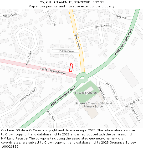 125, PULLAN AVENUE, BRADFORD, BD2 3RL: Location map and indicative extent of plot