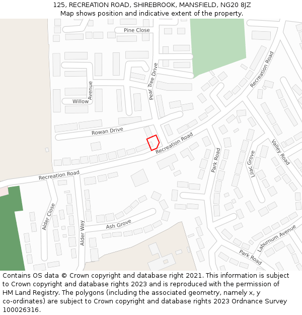125, RECREATION ROAD, SHIREBROOK, MANSFIELD, NG20 8JZ: Location map and indicative extent of plot