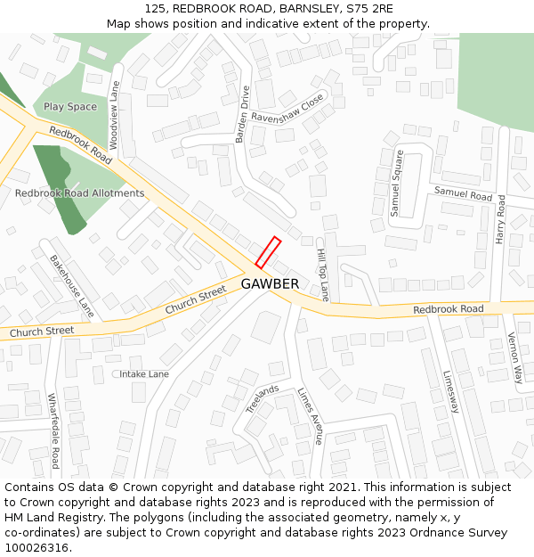 125, REDBROOK ROAD, BARNSLEY, S75 2RE: Location map and indicative extent of plot