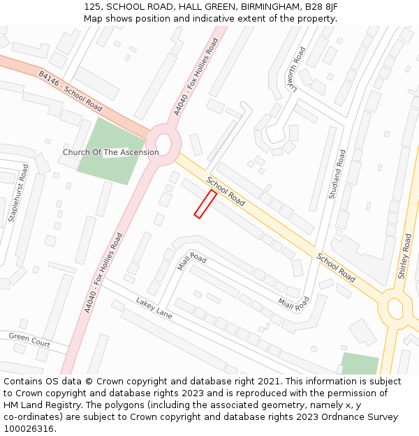 125, SCHOOL ROAD, HALL GREEN, BIRMINGHAM, B28 8JF: Location map and indicative extent of plot