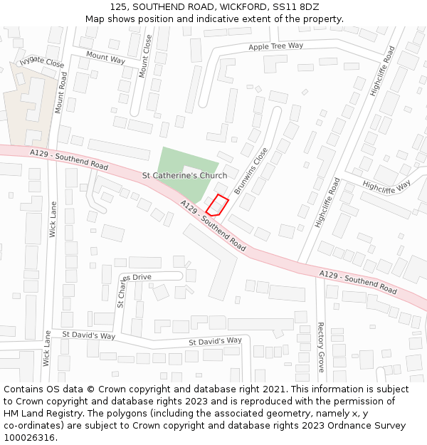 125, SOUTHEND ROAD, WICKFORD, SS11 8DZ: Location map and indicative extent of plot