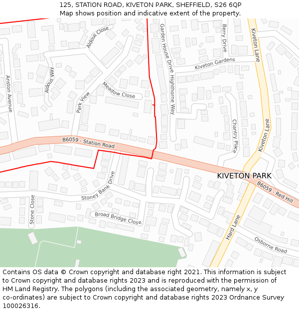 125, STATION ROAD, KIVETON PARK, SHEFFIELD, S26 6QP: Location map and indicative extent of plot