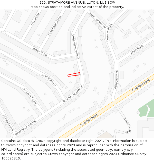 125, STRATHMORE AVENUE, LUTON, LU1 3QW: Location map and indicative extent of plot