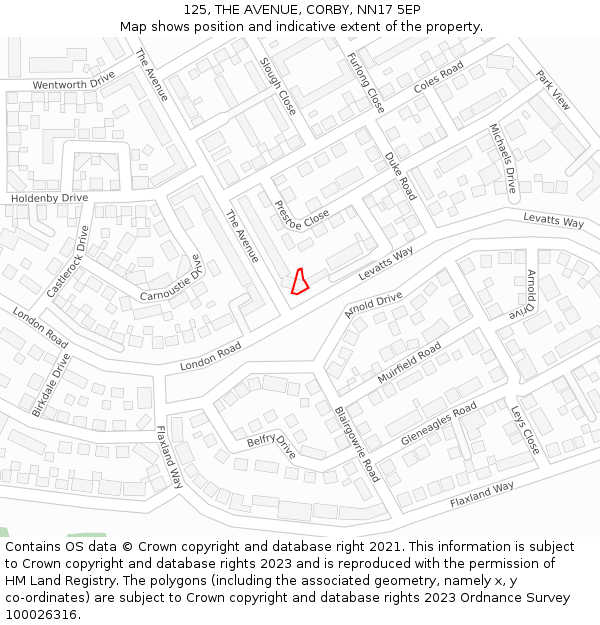 125, THE AVENUE, CORBY, NN17 5EP: Location map and indicative extent of plot