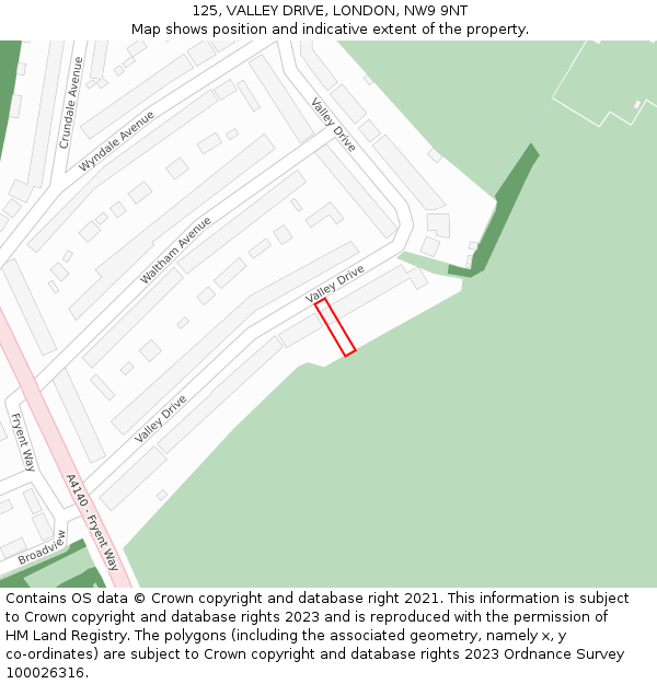 125, VALLEY DRIVE, LONDON, NW9 9NT: Location map and indicative extent of plot