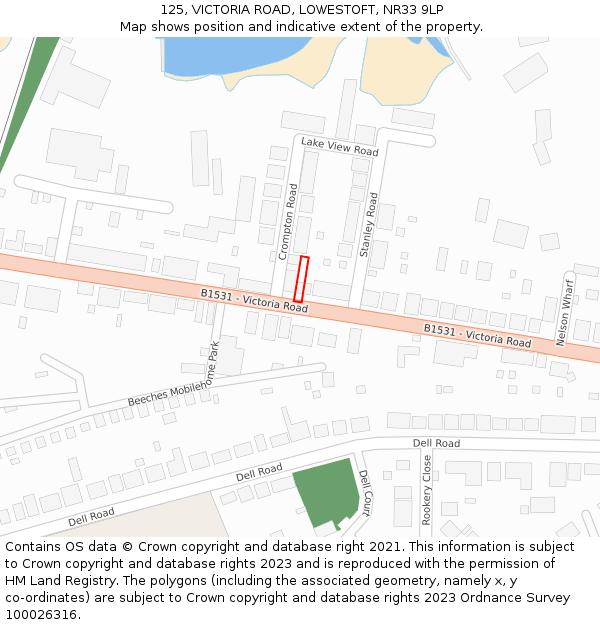 125, VICTORIA ROAD, LOWESTOFT, NR33 9LP: Location map and indicative extent of plot