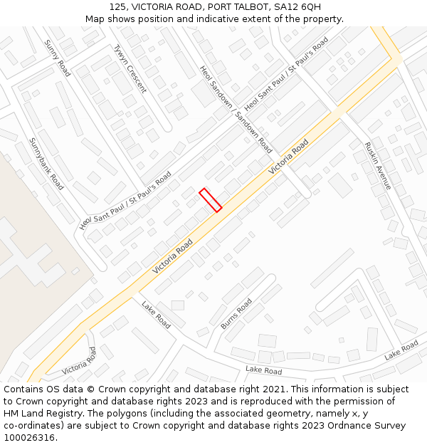 125, VICTORIA ROAD, PORT TALBOT, SA12 6QH: Location map and indicative extent of plot