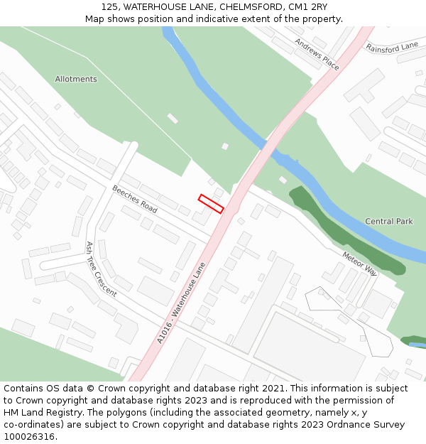 125, WATERHOUSE LANE, CHELMSFORD, CM1 2RY: Location map and indicative extent of plot
