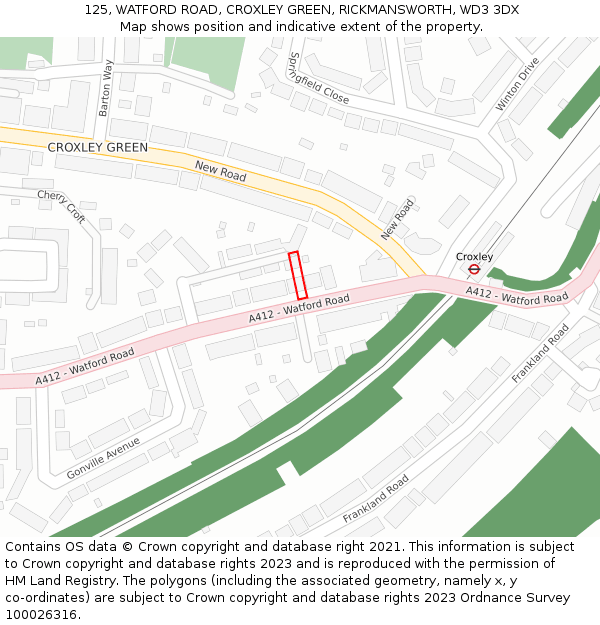 125, WATFORD ROAD, CROXLEY GREEN, RICKMANSWORTH, WD3 3DX: Location map and indicative extent of plot