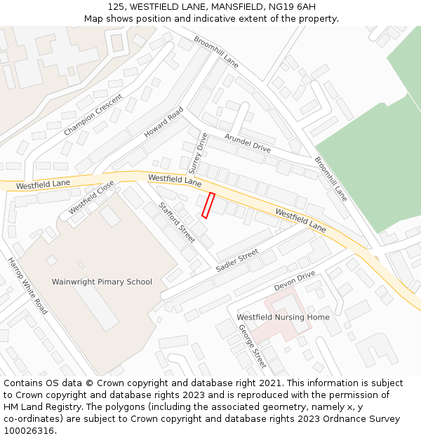 125, WESTFIELD LANE, MANSFIELD, NG19 6AH: Location map and indicative extent of plot