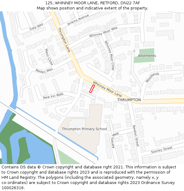 125, WHINNEY MOOR LANE, RETFORD, DN22 7AF: Location map and indicative extent of plot