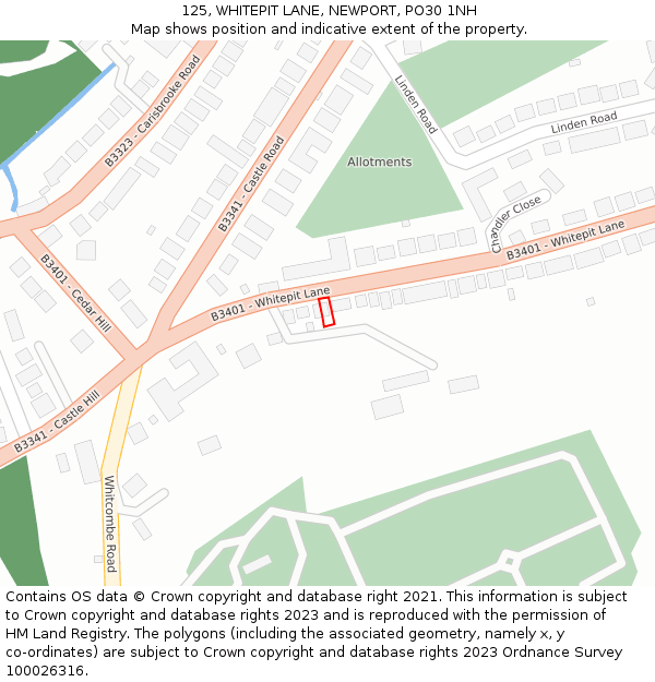 125, WHITEPIT LANE, NEWPORT, PO30 1NH: Location map and indicative extent of plot