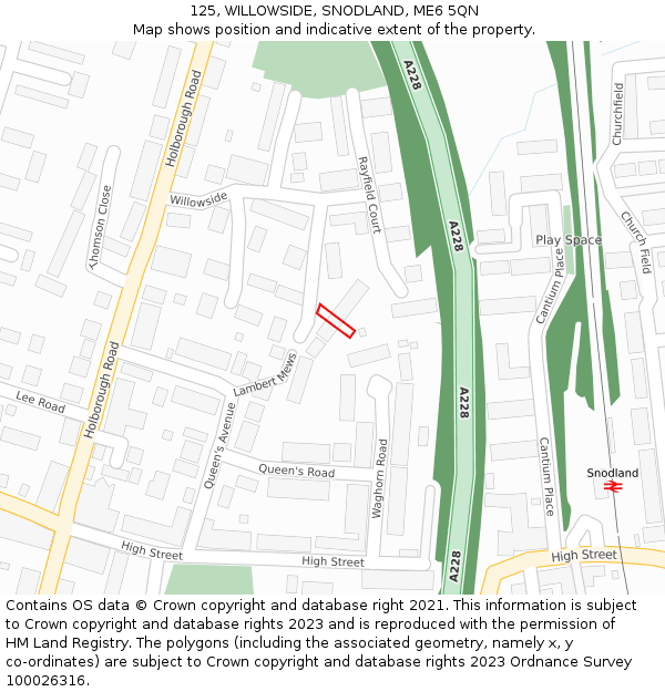 125, WILLOWSIDE, SNODLAND, ME6 5QN: Location map and indicative extent of plot