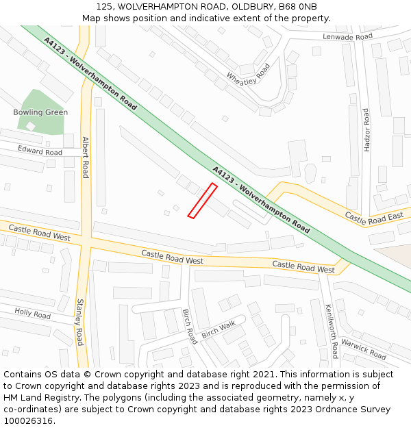 125, WOLVERHAMPTON ROAD, OLDBURY, B68 0NB: Location map and indicative extent of plot