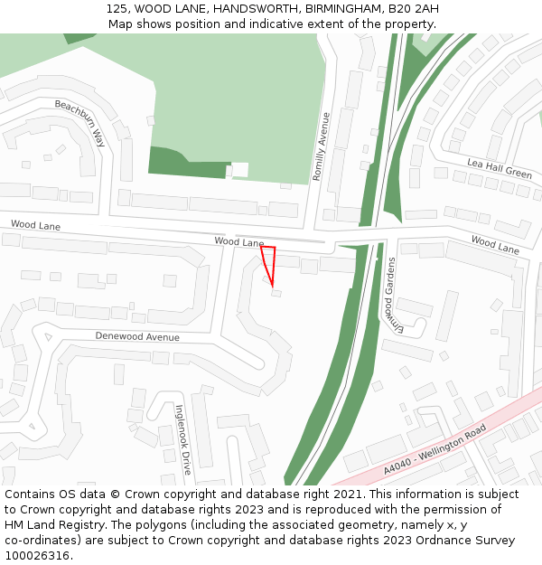 125, WOOD LANE, HANDSWORTH, BIRMINGHAM, B20 2AH: Location map and indicative extent of plot