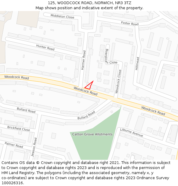 125, WOODCOCK ROAD, NORWICH, NR3 3TZ: Location map and indicative extent of plot