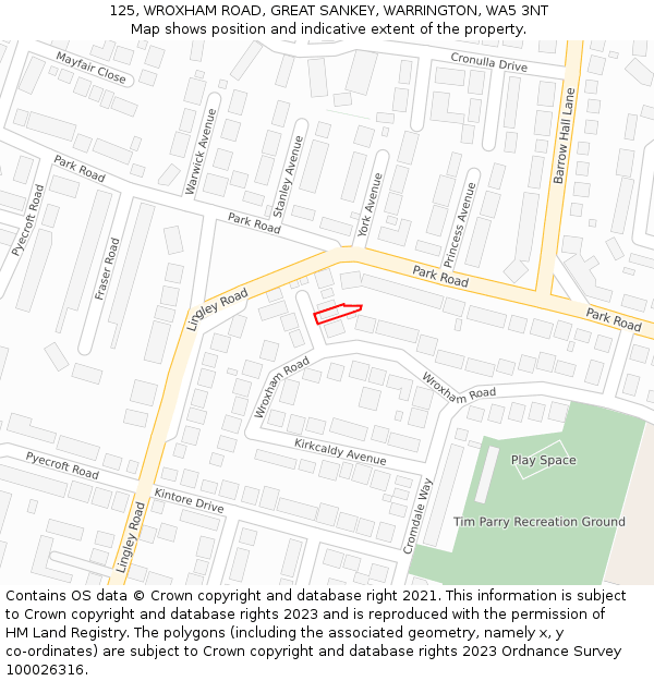 125, WROXHAM ROAD, GREAT SANKEY, WARRINGTON, WA5 3NT: Location map and indicative extent of plot
