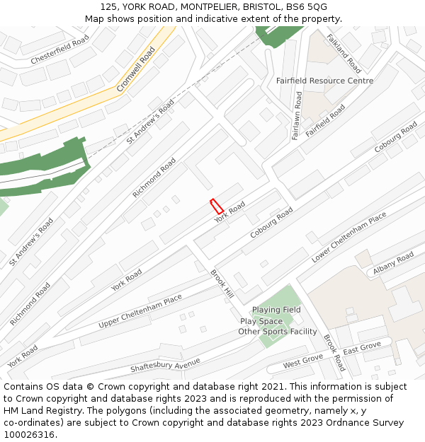 125, YORK ROAD, MONTPELIER, BRISTOL, BS6 5QG: Location map and indicative extent of plot