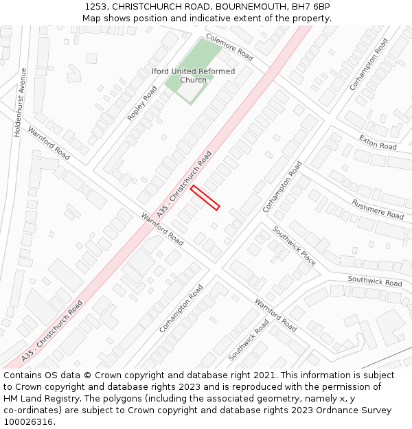 1253, CHRISTCHURCH ROAD, BOURNEMOUTH, BH7 6BP: Location map and indicative extent of plot