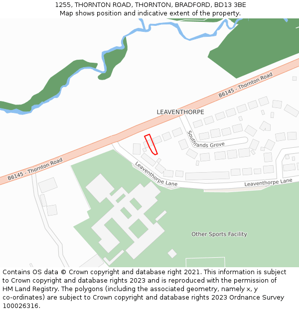 1255, THORNTON ROAD, THORNTON, BRADFORD, BD13 3BE: Location map and indicative extent of plot