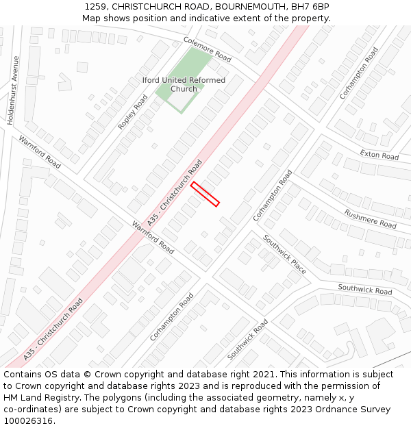 1259, CHRISTCHURCH ROAD, BOURNEMOUTH, BH7 6BP: Location map and indicative extent of plot