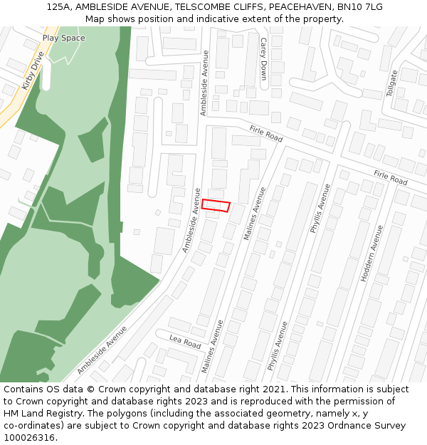125A, AMBLESIDE AVENUE, TELSCOMBE CLIFFS, PEACEHAVEN, BN10 7LG: Location map and indicative extent of plot