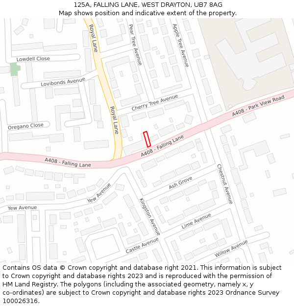 125A, FALLING LANE, WEST DRAYTON, UB7 8AG: Location map and indicative extent of plot