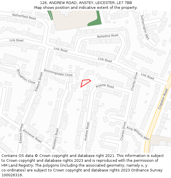 126, ANDREW ROAD, ANSTEY, LEICESTER, LE7 7BB: Location map and indicative extent of plot