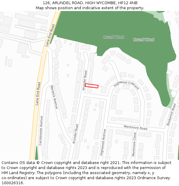 126, ARUNDEL ROAD, HIGH WYCOMBE, HP12 4NB: Location map and indicative extent of plot