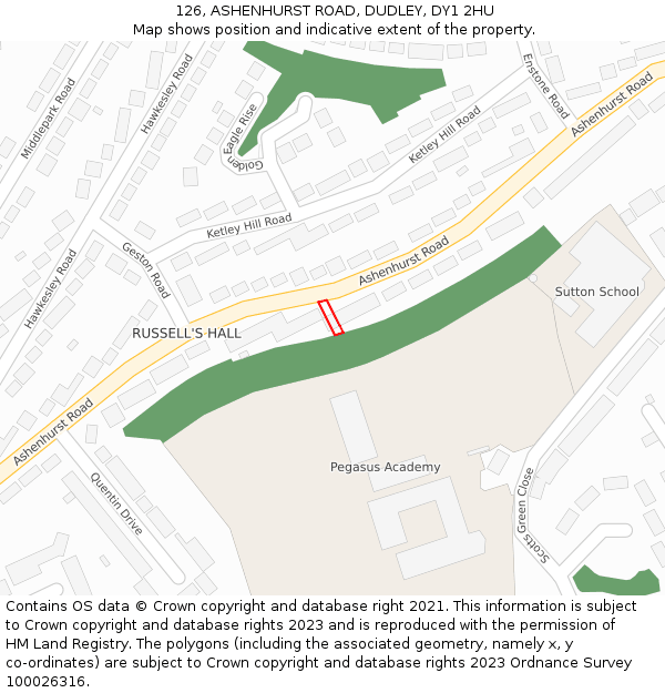 126, ASHENHURST ROAD, DUDLEY, DY1 2HU: Location map and indicative extent of plot