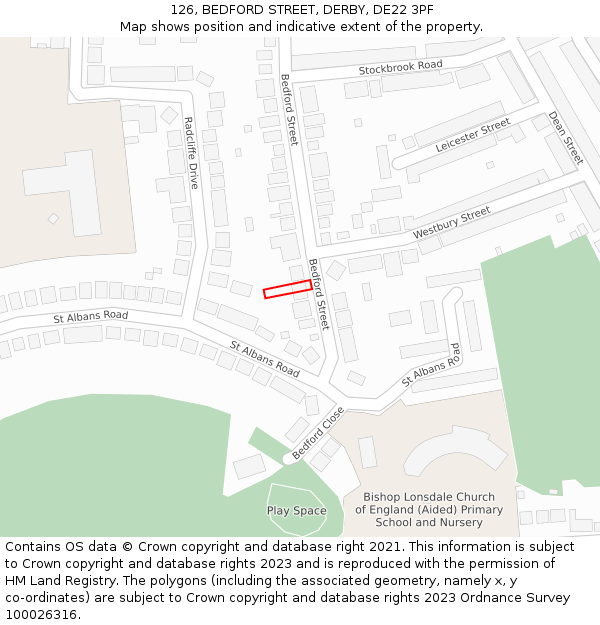 126, BEDFORD STREET, DERBY, DE22 3PF: Location map and indicative extent of plot