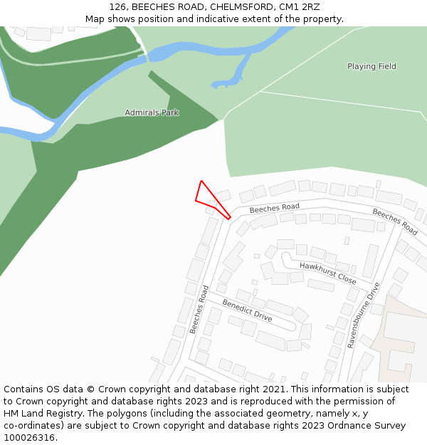 126, BEECHES ROAD, CHELMSFORD, CM1 2RZ: Location map and indicative extent of plot