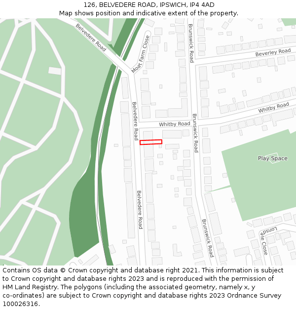 126, BELVEDERE ROAD, IPSWICH, IP4 4AD: Location map and indicative extent of plot