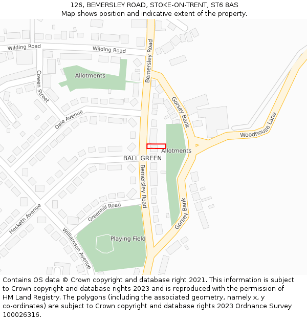 126, BEMERSLEY ROAD, STOKE-ON-TRENT, ST6 8AS: Location map and indicative extent of plot