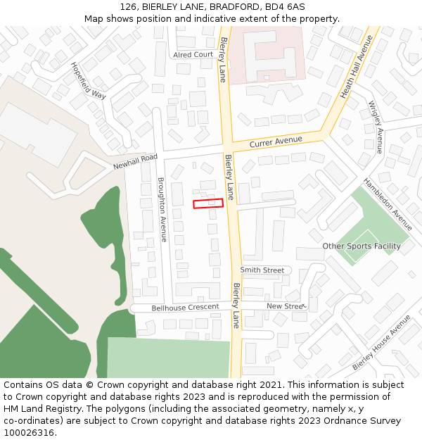 126, BIERLEY LANE, BRADFORD, BD4 6AS: Location map and indicative extent of plot