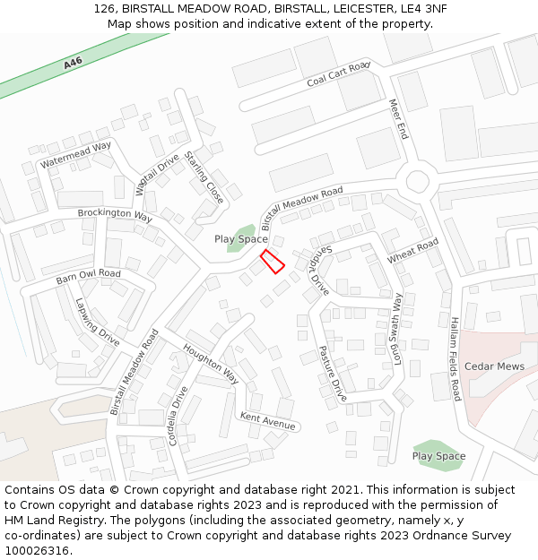 126, BIRSTALL MEADOW ROAD, BIRSTALL, LEICESTER, LE4 3NF: Location map and indicative extent of plot