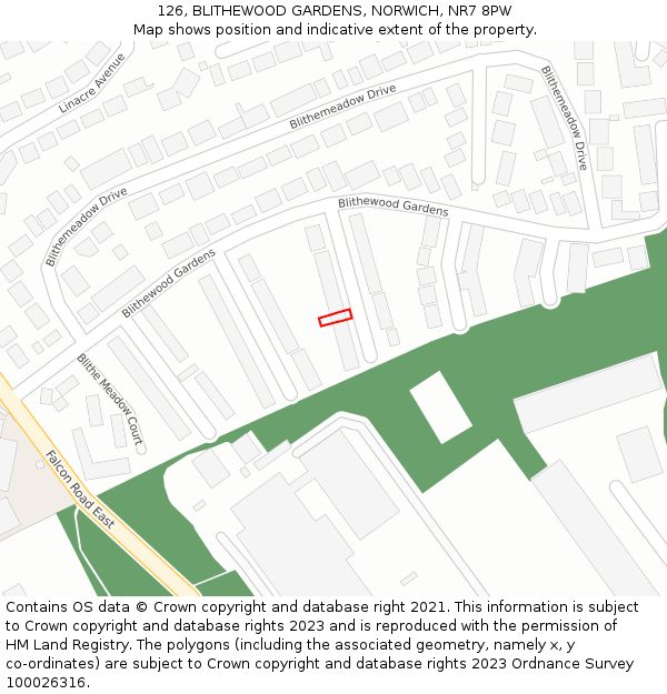 126, BLITHEWOOD GARDENS, NORWICH, NR7 8PW: Location map and indicative extent of plot