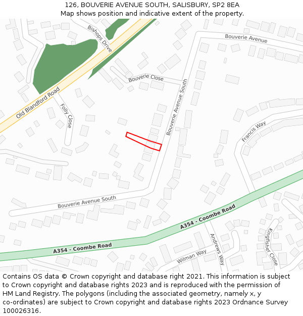 126, BOUVERIE AVENUE SOUTH, SALISBURY, SP2 8EA: Location map and indicative extent of plot