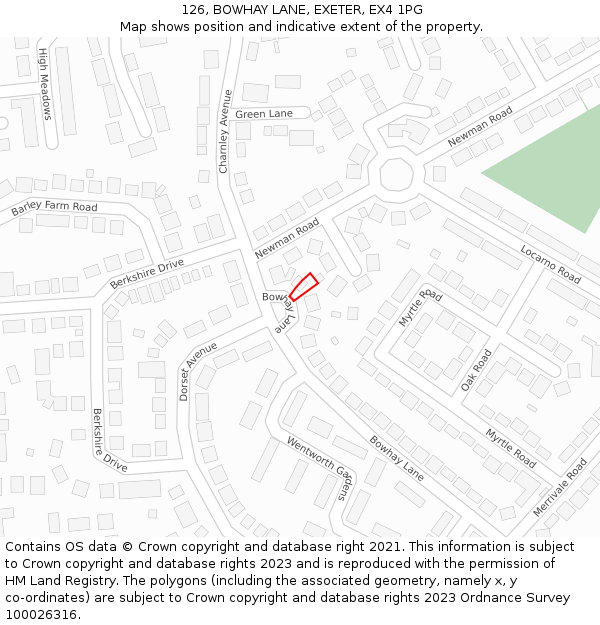 126, BOWHAY LANE, EXETER, EX4 1PG: Location map and indicative extent of plot