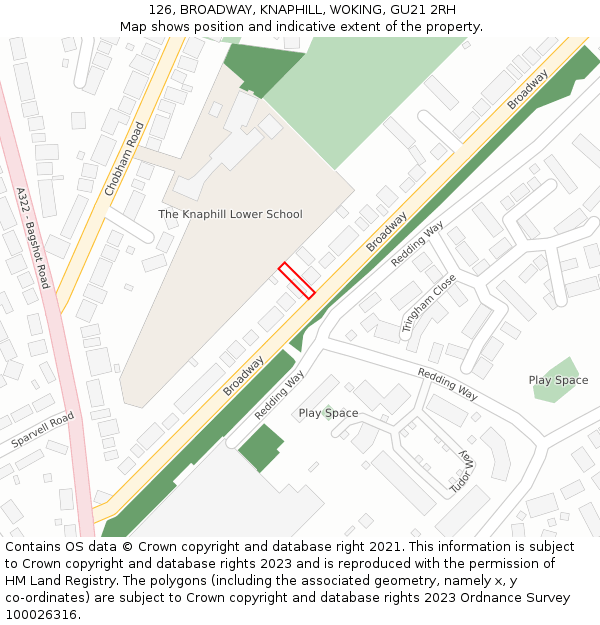 126, BROADWAY, KNAPHILL, WOKING, GU21 2RH: Location map and indicative extent of plot