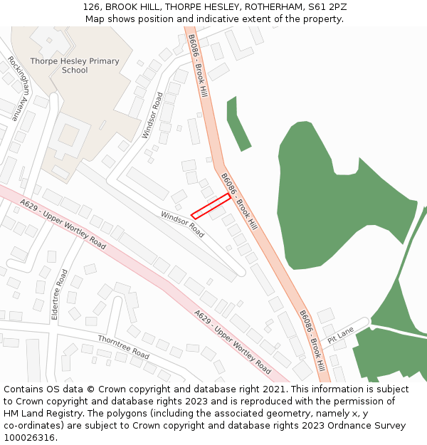 126, BROOK HILL, THORPE HESLEY, ROTHERHAM, S61 2PZ: Location map and indicative extent of plot