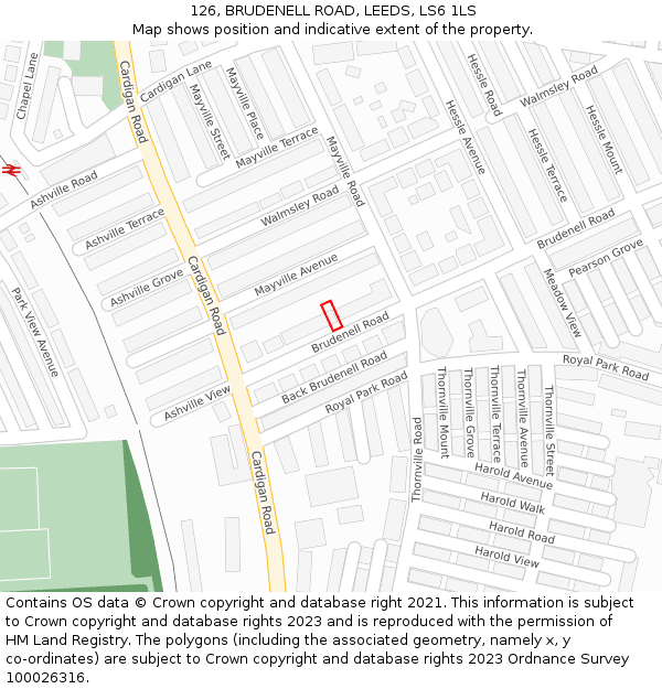 126, BRUDENELL ROAD, LEEDS, LS6 1LS: Location map and indicative extent of plot