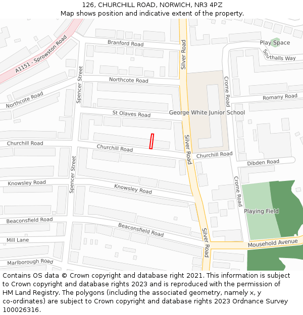 126, CHURCHILL ROAD, NORWICH, NR3 4PZ: Location map and indicative extent of plot