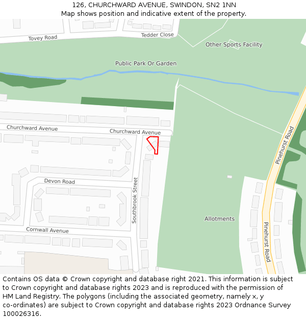 126, CHURCHWARD AVENUE, SWINDON, SN2 1NN: Location map and indicative extent of plot