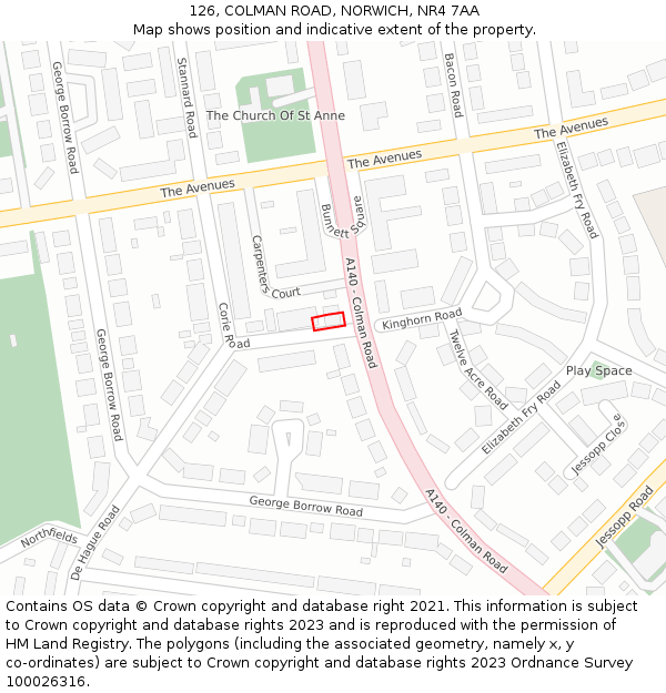 126, COLMAN ROAD, NORWICH, NR4 7AA: Location map and indicative extent of plot